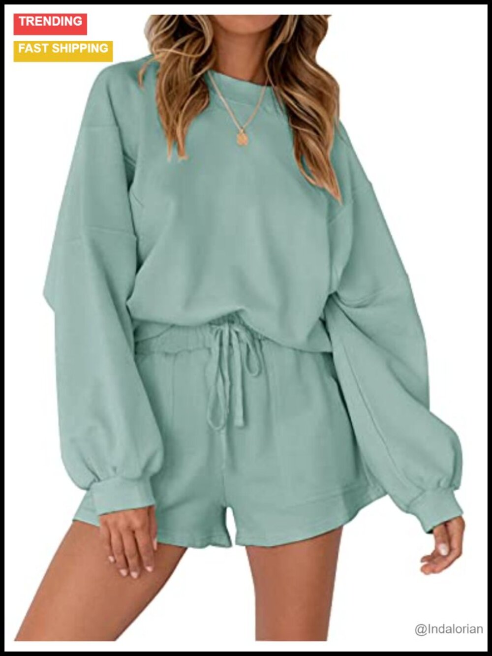 MEROKEETY Women's Lounge Sets Casual 2 Piece Outfits Long Sleeve Top & Shorts